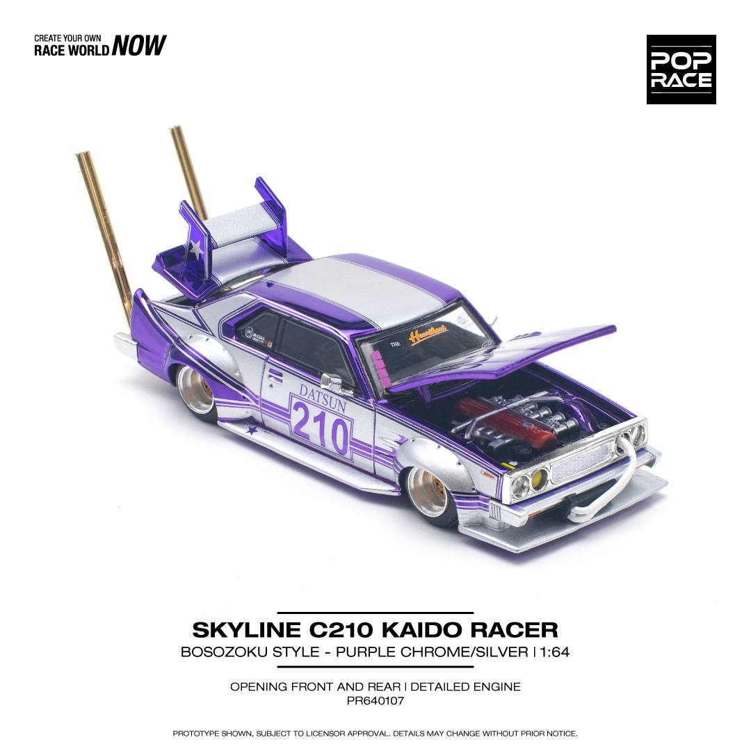 Pop Race 1:64 Skyline (C210) Bosozuko Style in Purple / Silver