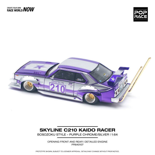 Pop Race 1:64 Skyline (C210) Bosozuko Style in Purple / Silver
