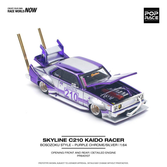 Pop Race 1:64 Skyline (C210) Bosozuko Style in Purple / Silver