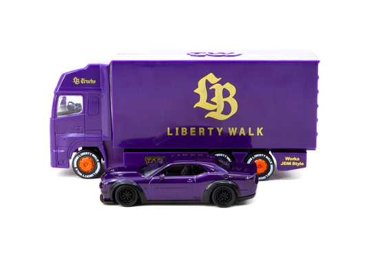 Tarmac Works 1:64 LB-WORKS Dodge Challenger SRT Hellcat Purple with Truck - GLOBAL64